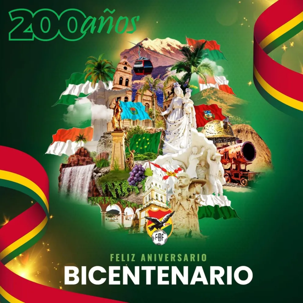 La composición fotográfica de la FBF para saludar el Bicentenario de Bolivia. 