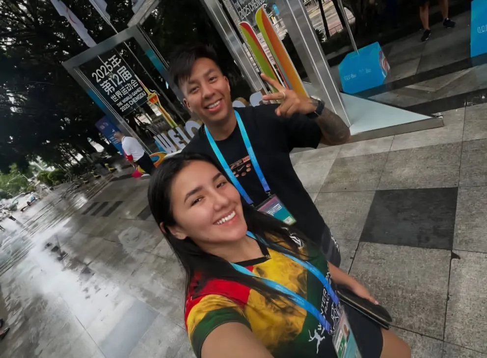 Barrios y Moscoso en la sede de los Juegos Mundiales. Foto: Angélica Barrios.