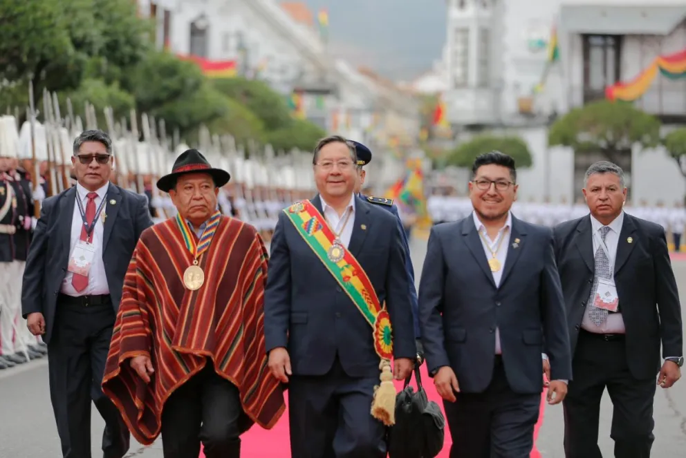 Luis Arce durante los actos del 6 de agosto. Foto: RRSS del mandatario 