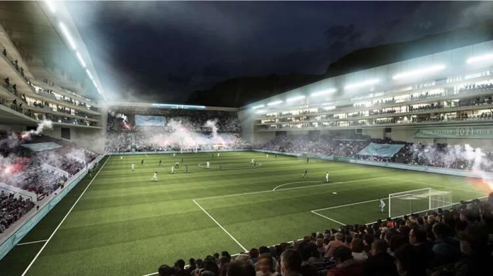 Una foto de como sería el estadio del club Bolívar en la zona de Tembladerani. Foto: CB