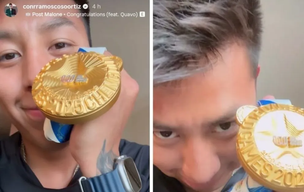 Moscoso con su presea dorada de los Juegos. Foto: Conrrado Moscoso.