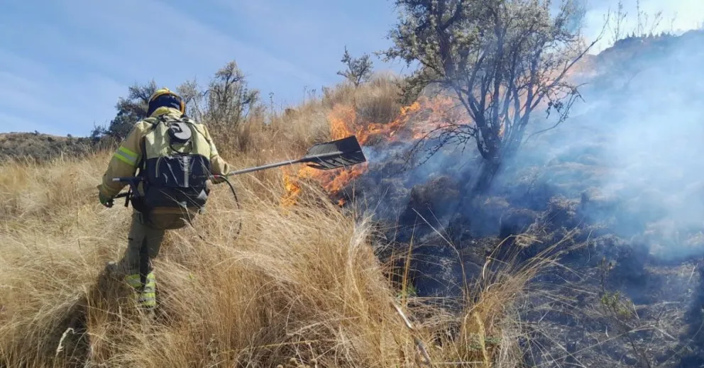 Bomberos luchan contra el fuego en el parque Tunari. Foto: SERNAP / MMAyA