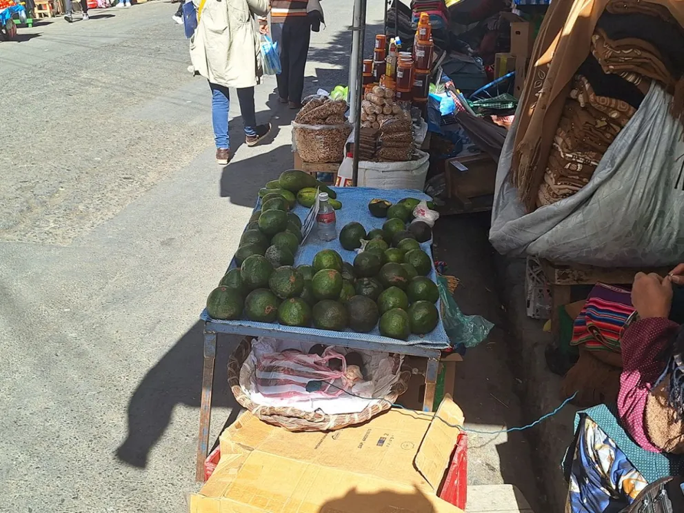 Un puesto de venta de paltas en la calle Max Paredes. FOTO: Jorge Soruco / Visión 360