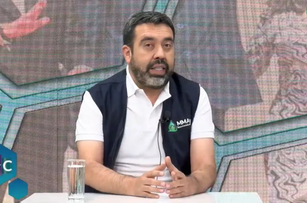 El ministro Ruiz en el canal estatal, este domingo. Foto: Captura Bolivia Tv