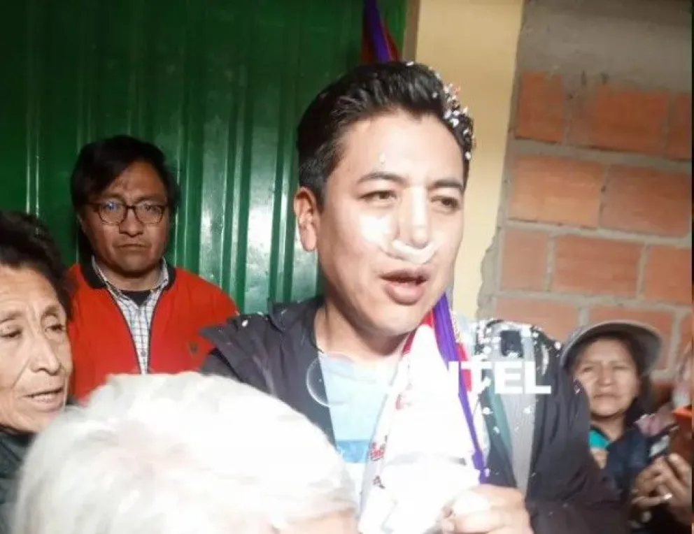 El exdirigente cívico de Potosí, Marco Antonio Pumari, tras su salida del penal de Cantumarca. Foto: Unitel