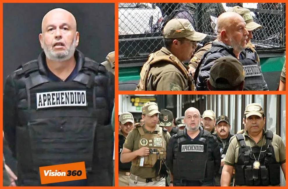 Murillo, al llegar a Bolivia. Fotos: Ministerio de Gobierno y APG. Montaje: Visión 360  