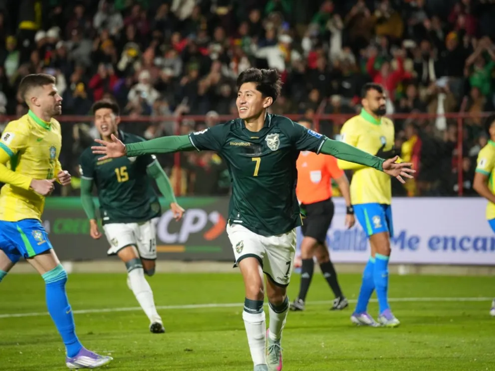 Terceros celebra su gol de penal para la Verde. Foto: APG.