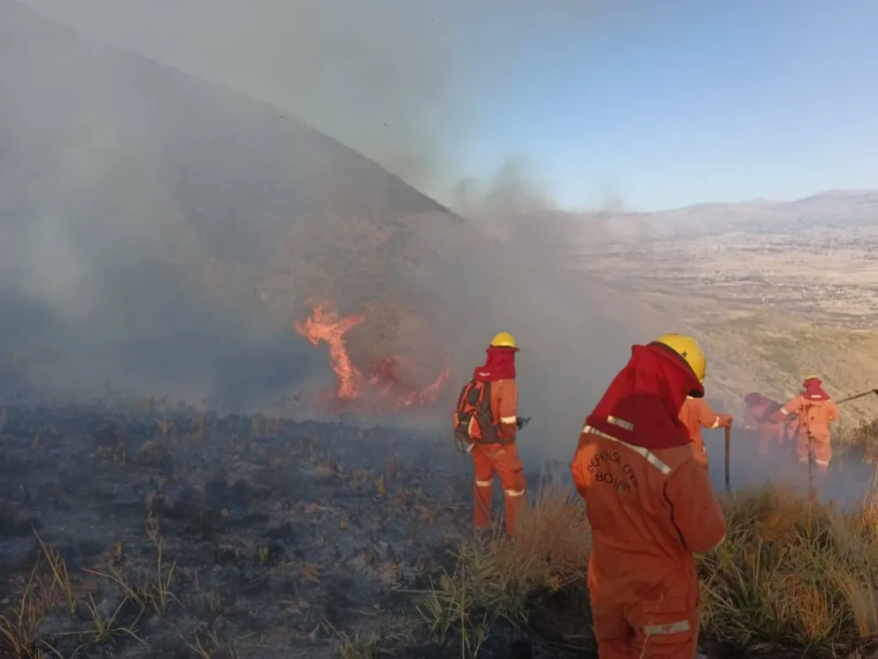 Bomberos durante la extinción del fuego. Foto: Ministerio de Defensa