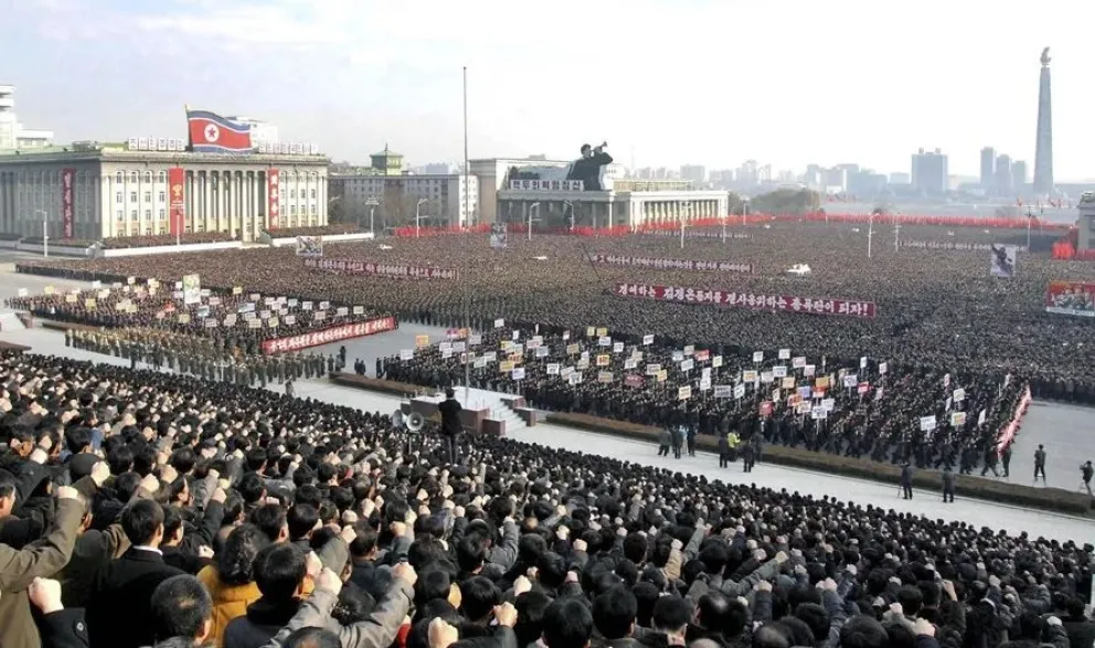 Una manifestación en Pyongyang contra una resolución de la ONU que denunció las violaciones de derechos humanos. Foto: EFE / KCNA