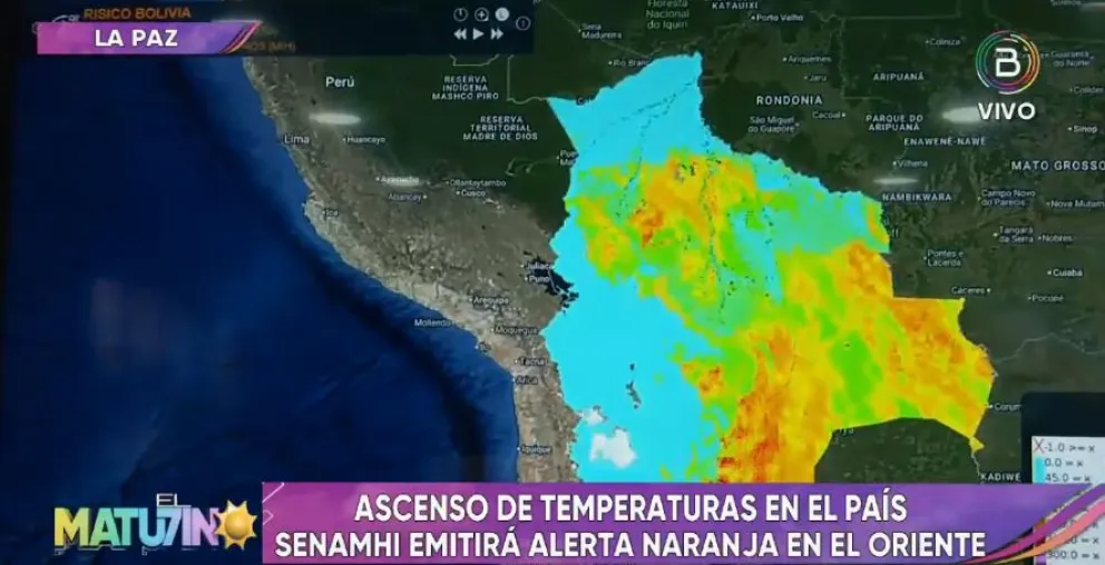 Mapa que registra las zonas más calientes. FOTO: Captura de pantalla de Bolivia TV