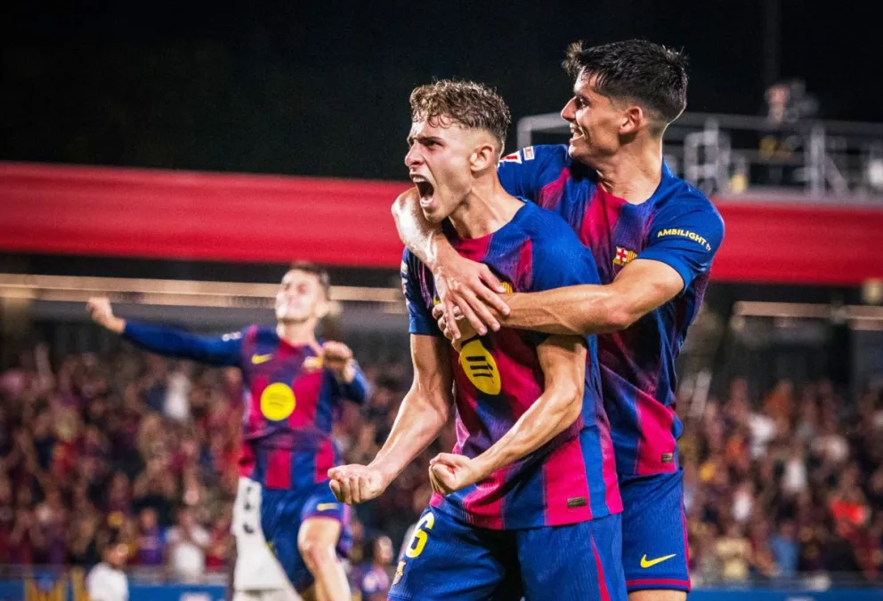 La celebración de los jugadores azulgranas que golearon en esta jornada. Foto: FCB