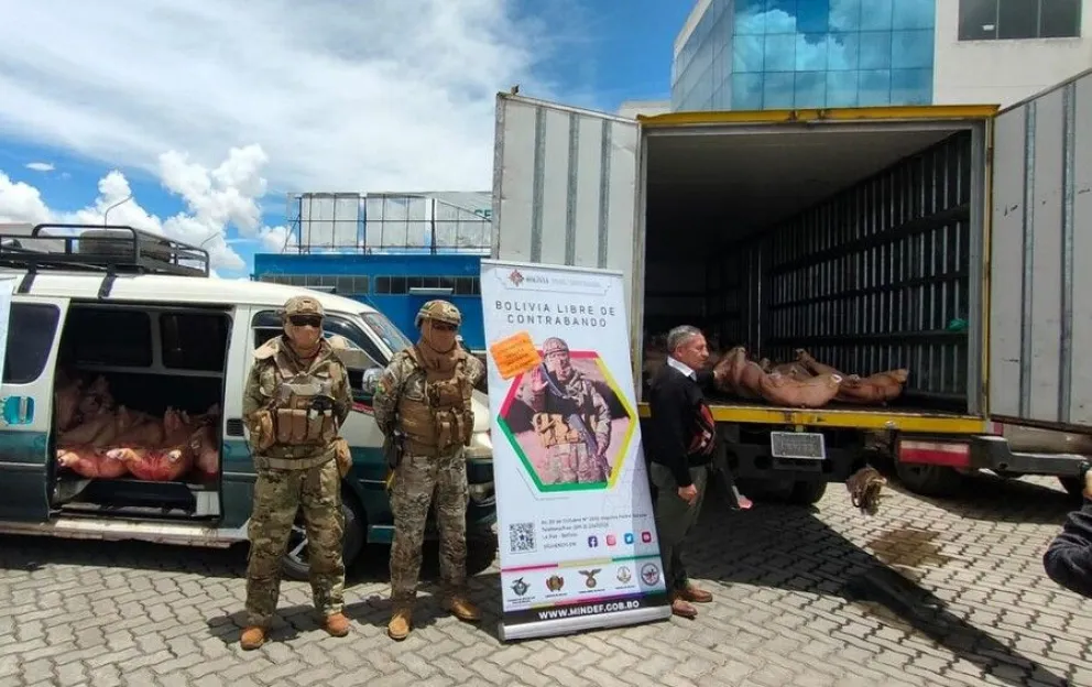 Comiso de carne que se intentaba sacar ilegalmente del país. Foto: ABI