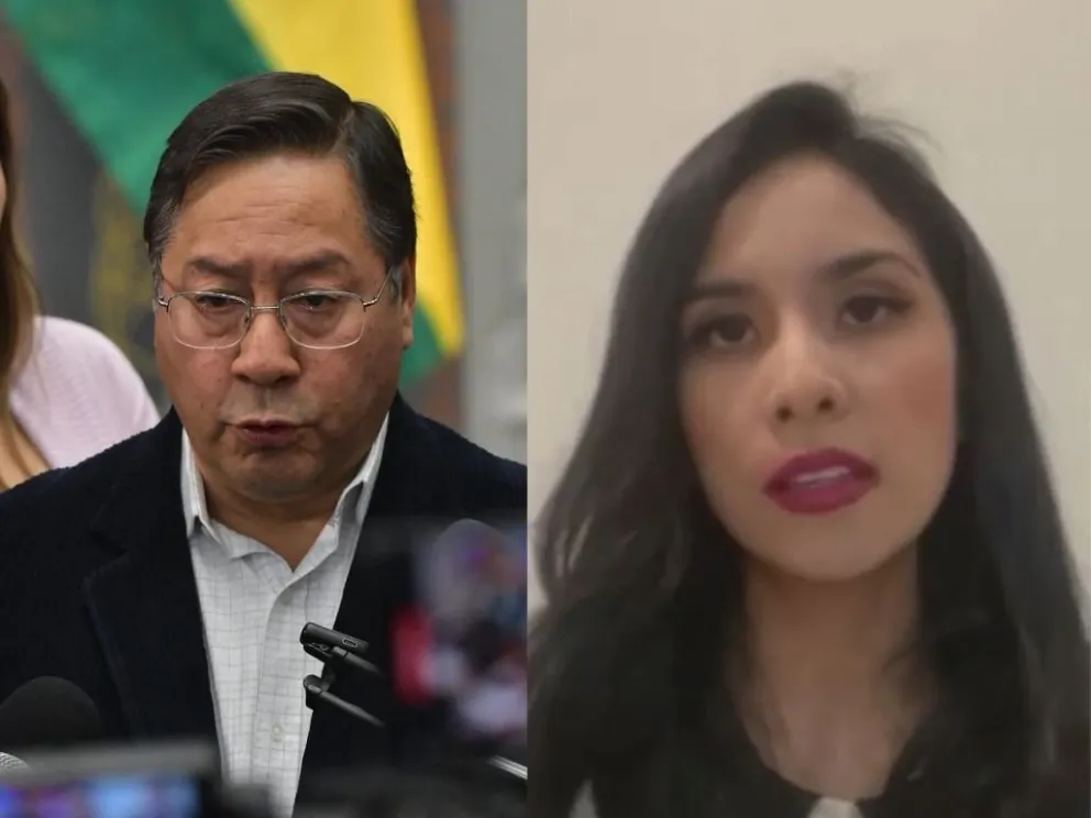 Luis Arce y la denunciante, Brenda Lafuente. Fotos: APG y captura de video