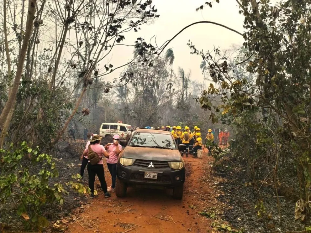 Bomberos y efectivos camino a sofocar un incendio. FOTO: ABI