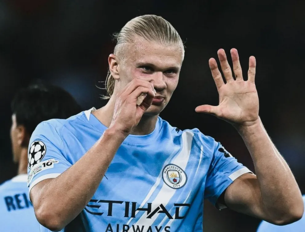 La celebración de Erling Haaland de filas del Manchester City. Foto: MC