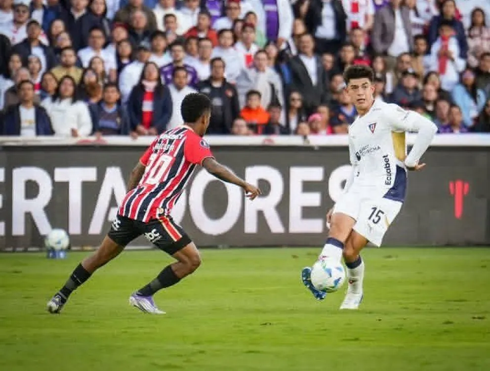 Villamil durante el partido que su equipo le ganó al Sao Paulo. Foto: LDU