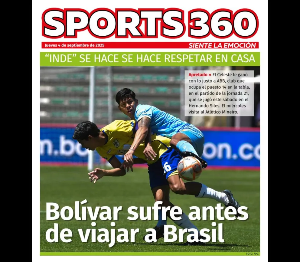 Santiago Echeverría, autor del gol, e Ignacio Gariglio festejan el tercer gol de Bolívar. Foto: APG