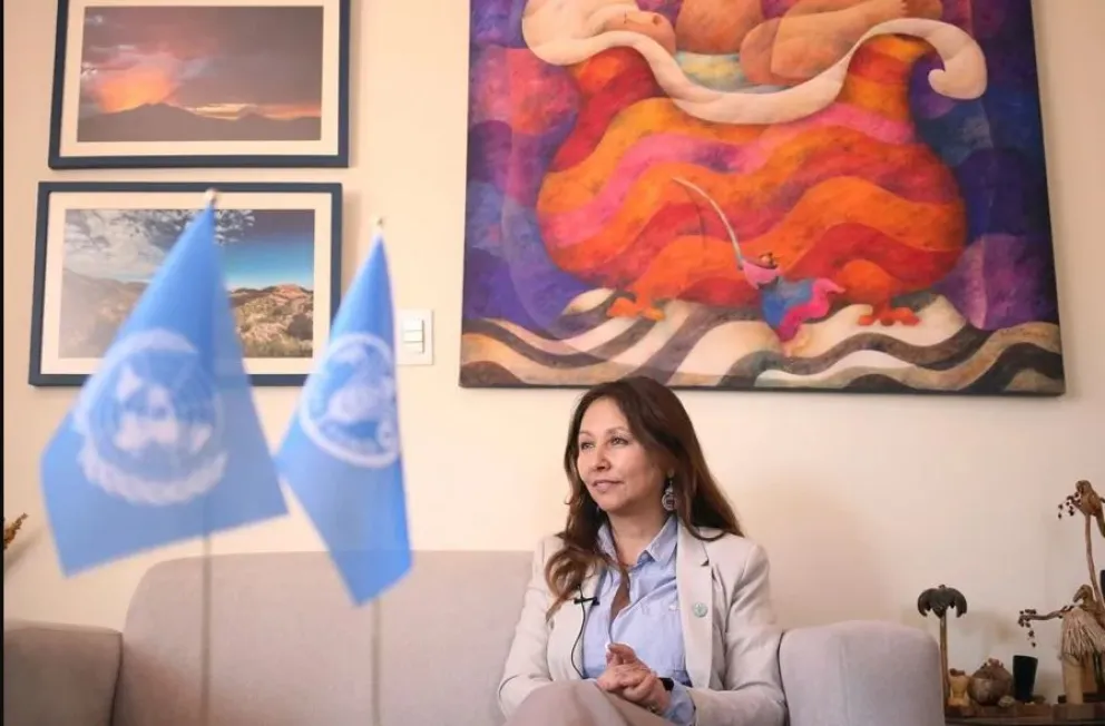 La representante adjunta de FAO en Bolivia, Rosse Noda, durante una entrevista con EFE en La Paz. Foto: EFE