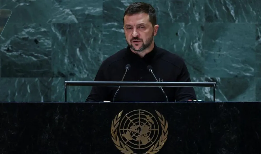 Zelenski en la Asamblea General de Naciones Unidas, este miércoles. Foto: DW