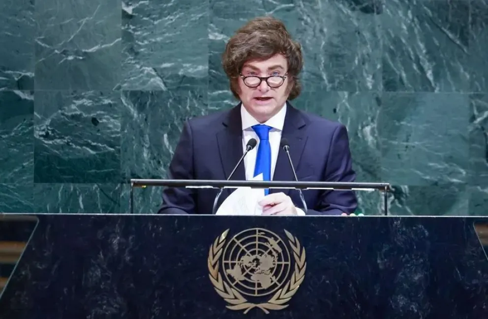 El presidente de Argentina, Javier Milei, habla ante la Asamblea General de la ONU. Foto: EFE