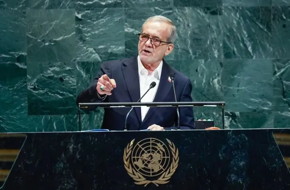 El presidente de Irán, Masud Pezeshkian, en la ONU este miércoles. Foto: EFE