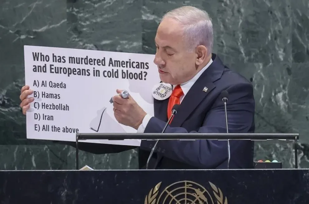 Benjamín Netanyahu, habla ante la Asamblea General de la ONU, este viernes. Foto: EFE