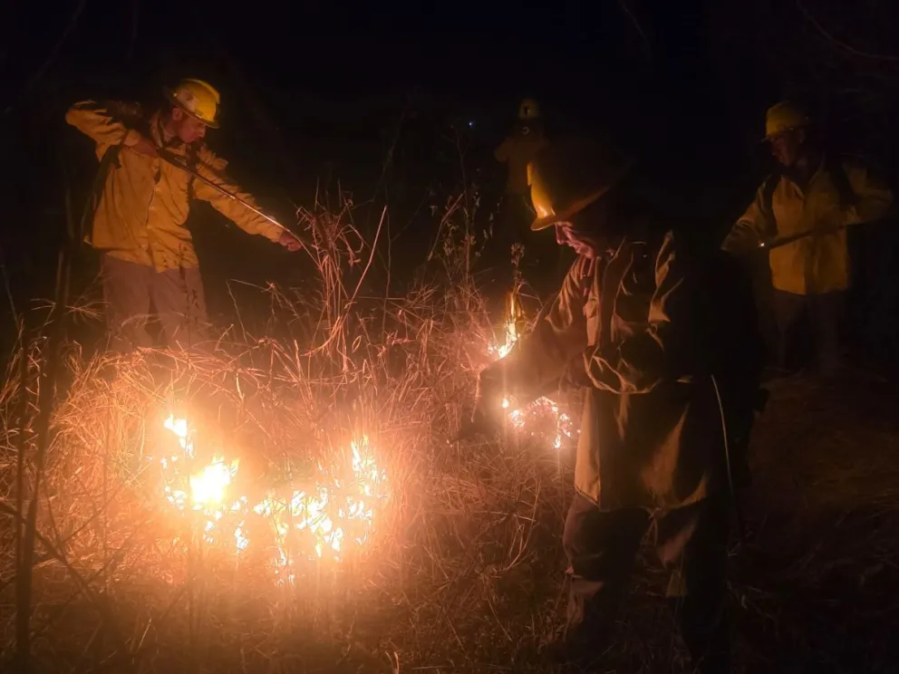 Bomberos luchan contra un incendio en Santa Cruz. Foto: Bomberos Forestales del Centro Nacional de Formación para Expertos en Desastres Naturales (C.N.F.E.D.N.) 