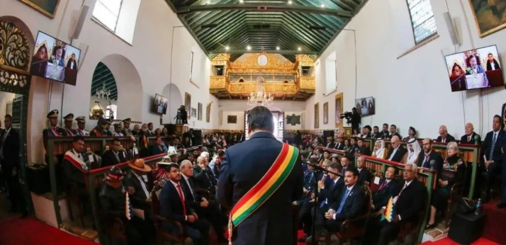 Arce durante los actos del 6 de agosto, en Sucre. Foto: RRSS del mandatario 
