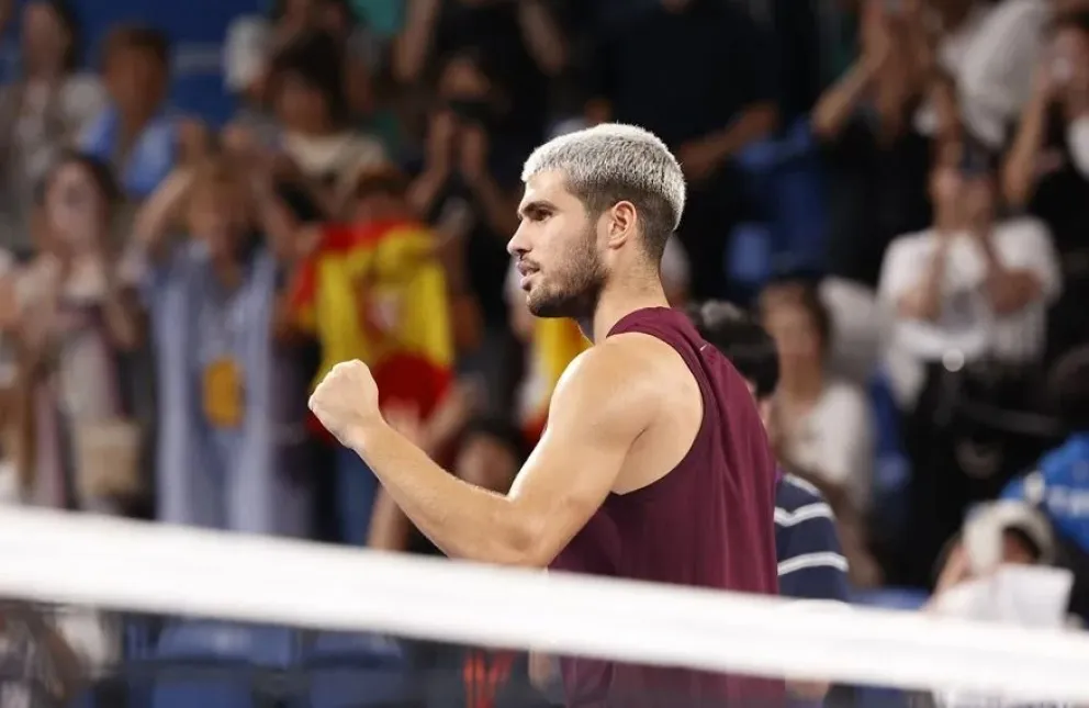Alcaraz durante su último partido en el ATP 500 de Tokio. Foto: EFE.