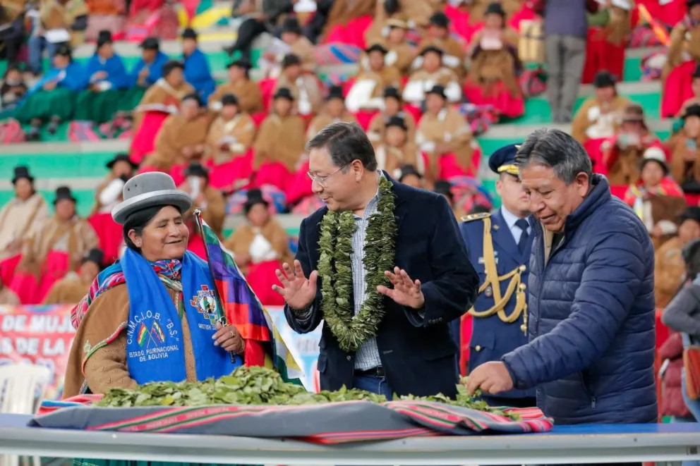 Arce y Choquehuanca, durante el evento con las Bartolinas, la mañana de este lunes. Foto: Lucho Arce (Facebook)
