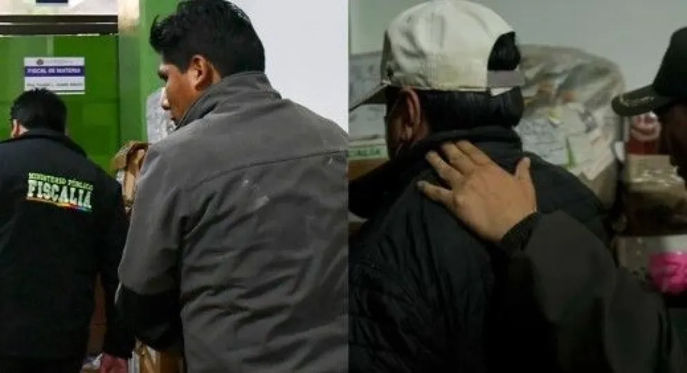 El exgerente general de Emapa, Franklin Flores, y el exgerente administrativo-financiero, Marvel V. O., fueron aprehendidos este martes. Foto: APG