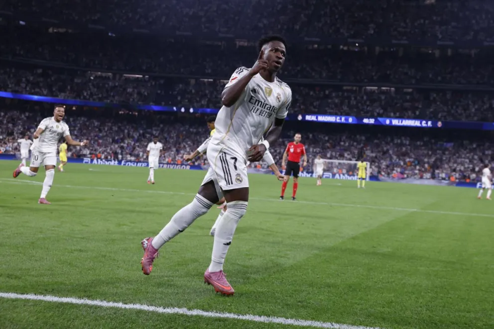 Vinícius celebra el segundo gol de los madridistas. Foto: EFE