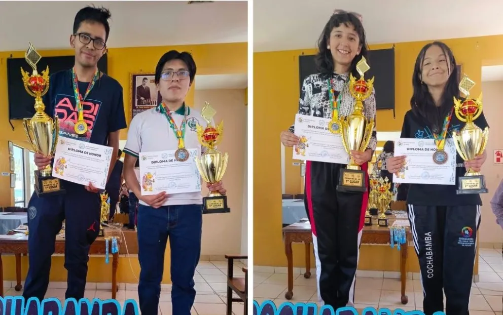 Los premiados de varones y damas en el Grand Prix Nacional. Foto: Federación Boliviana de Ajedrez.