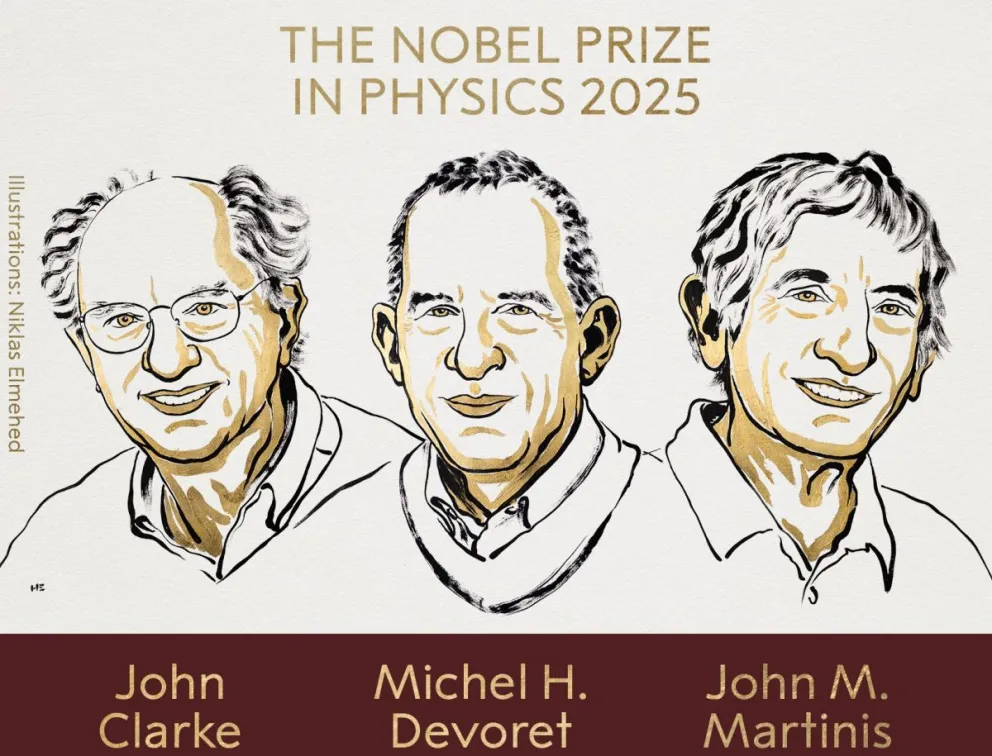 Los premios Nobel de Física 2025 John Clarke, Michel H. Devoret y John M. Martinis. Foto: Nobel Prize