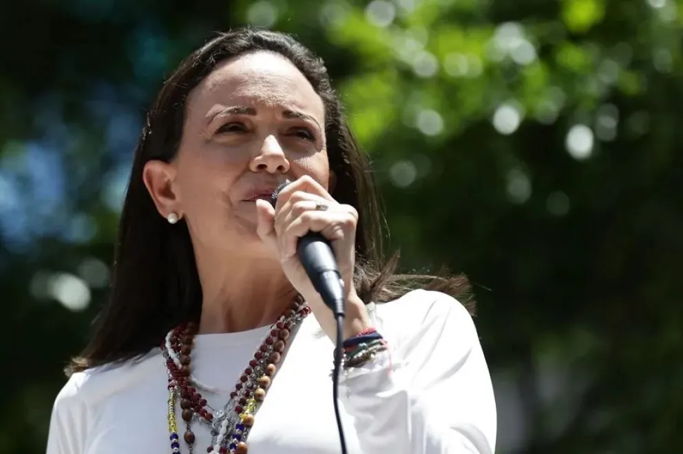 María Corina Machado pronuncia un discurso en Caracas, en una imagen de archivo. Foto: EFE