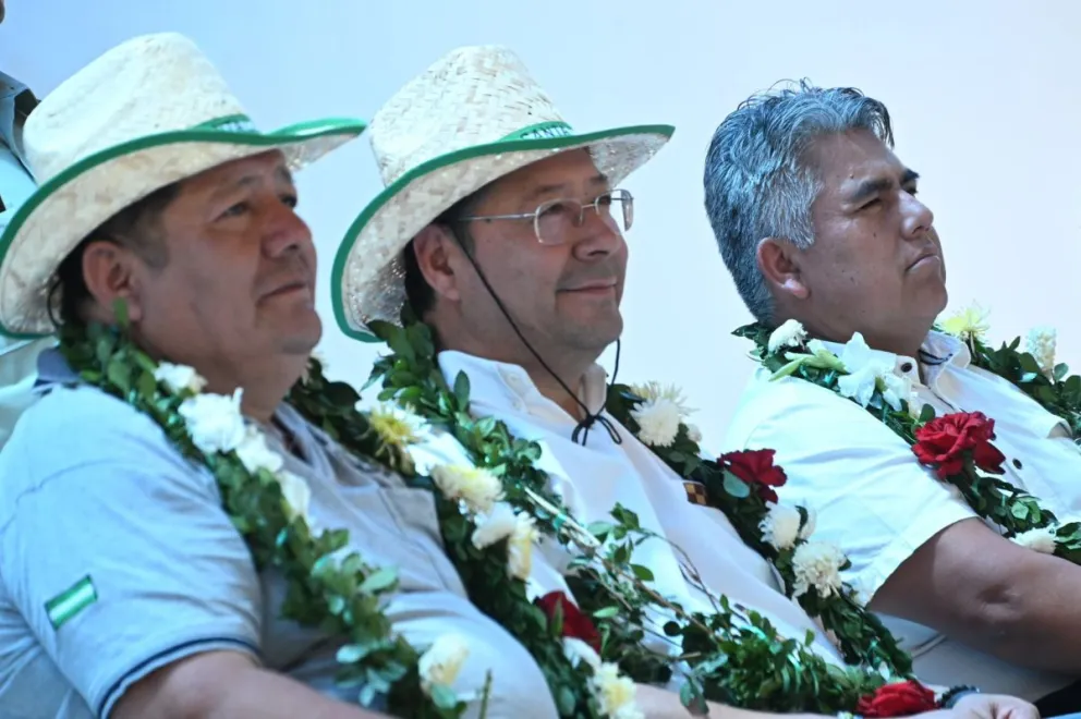 El presidente Arce estuvo hoy en actos en el municipio de San Julián. Foto: Lucho Arce