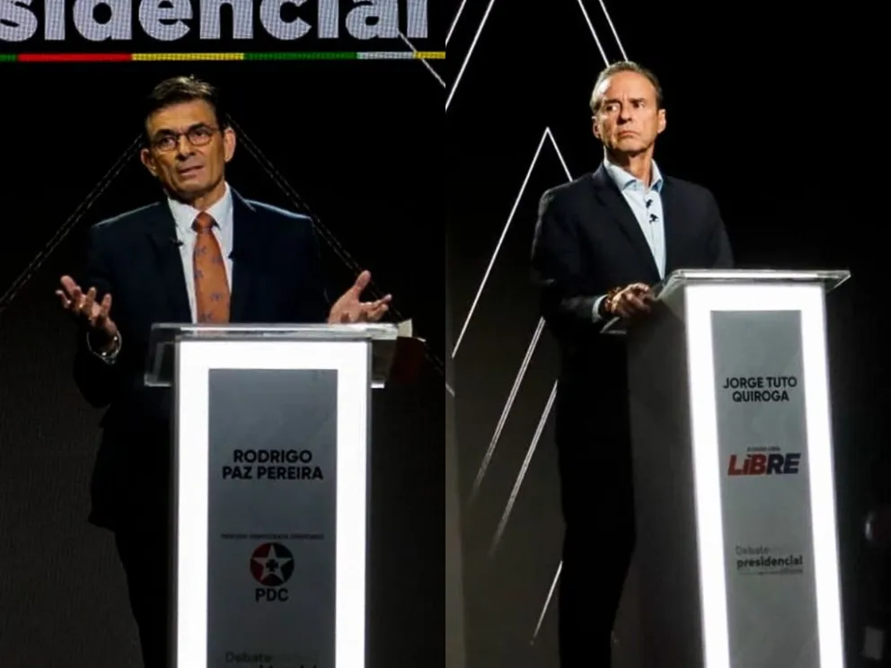 Rodrigo Paz y Tuto Quiroga en el debate del domingo. Fotos: APG