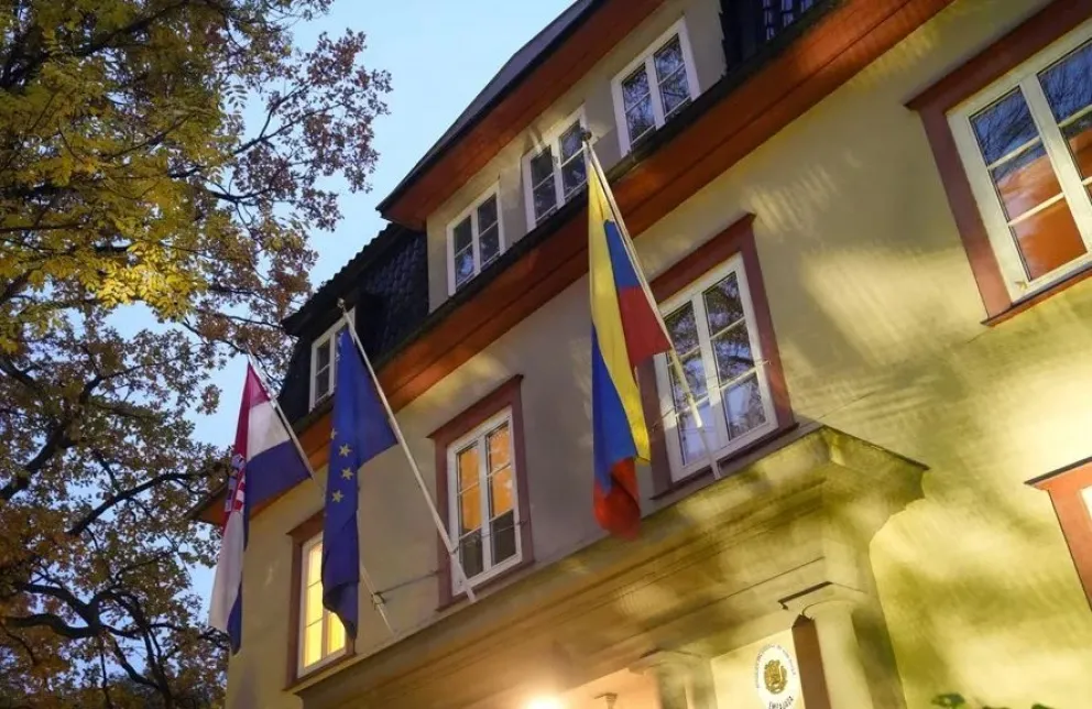 Vista exterior de la embajada de Venezuela en Oslo, Noruega, el lunes. Foto: EFE