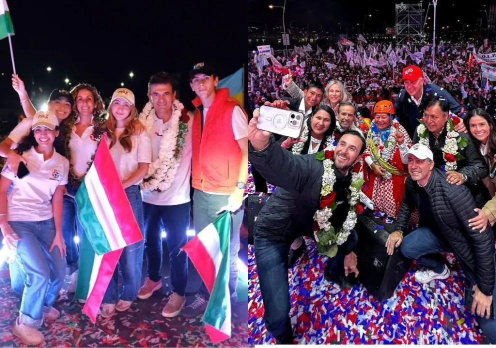 Paz y Quiroga en sus respectivos cierres de campaña regionales, en días pasados. Fotos: RRSS de los políticos 