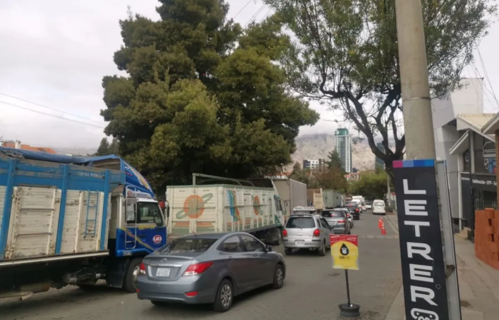 Filas de conductores de camiones para obtener combustible en una estación de servicio en la zona sur. Foto: M. Belmonte