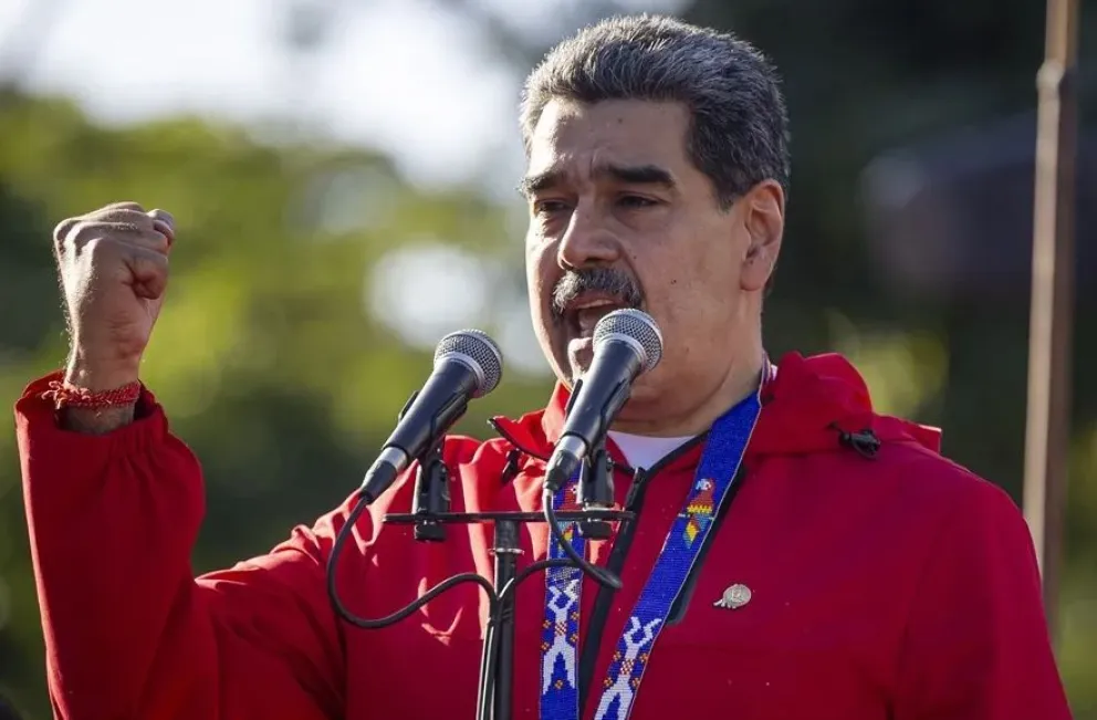 Maduro durante un acto del Día de la Resistencia Indígena en Caracas. Foto: EFE