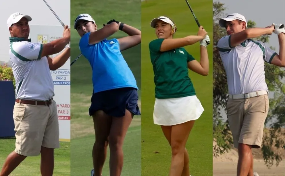 Sameja (izq.), Quiroga, Blanco y Montaño representarán al país en los Juegos. Fotos: Federación Boliviana de Golf.