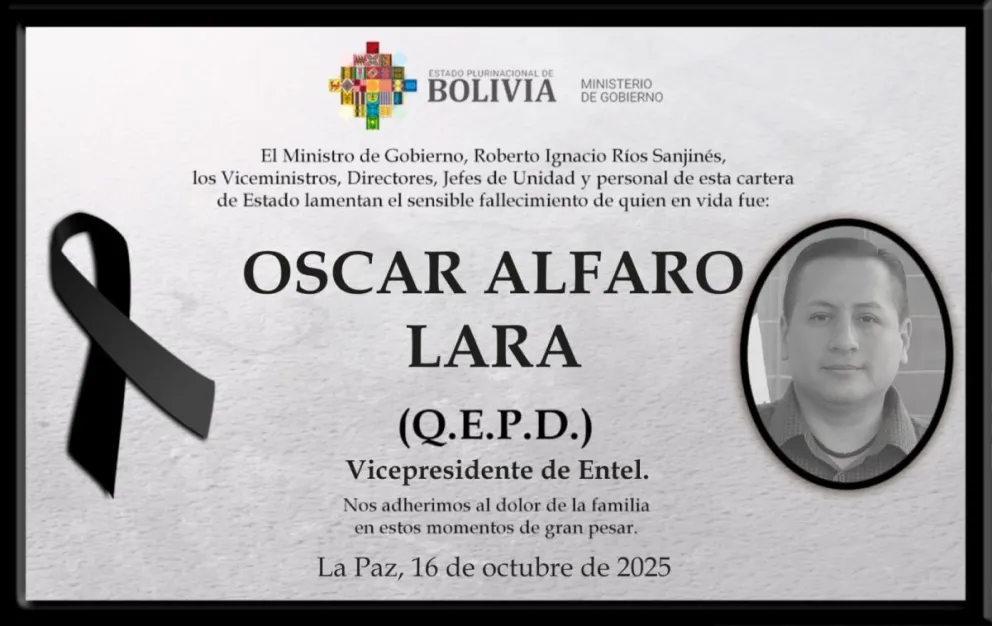 La esquela que difundió el ministerio de Gobierno. Foto: RRSS del despacho 