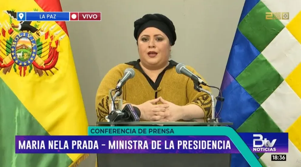La ministra de la Presidencia, María Nela Prada, en conferencia de prensa, la tarde de este miércoles. Foto: Captura de video