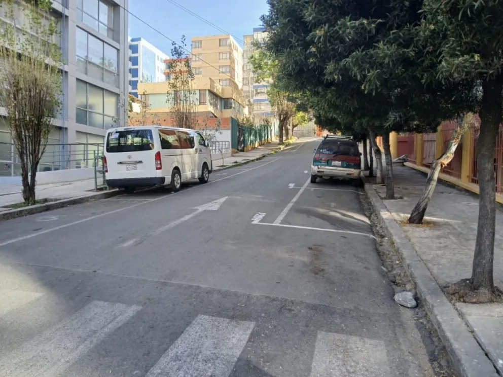 Dos vehículos y los parqueos tarifados. Foto: AMUN 