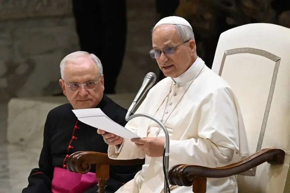 El Papa León XIV recibe en audiencia a los participantes del V Encuentro Mundial de Movimientos Populares en el Aula Pablo VI. EFE/EPA