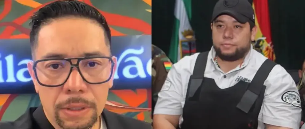 A la izquierda, Pedro Montenegro en un video de redes sociales; a la derecha, durante su extradición. Foto: Unitel