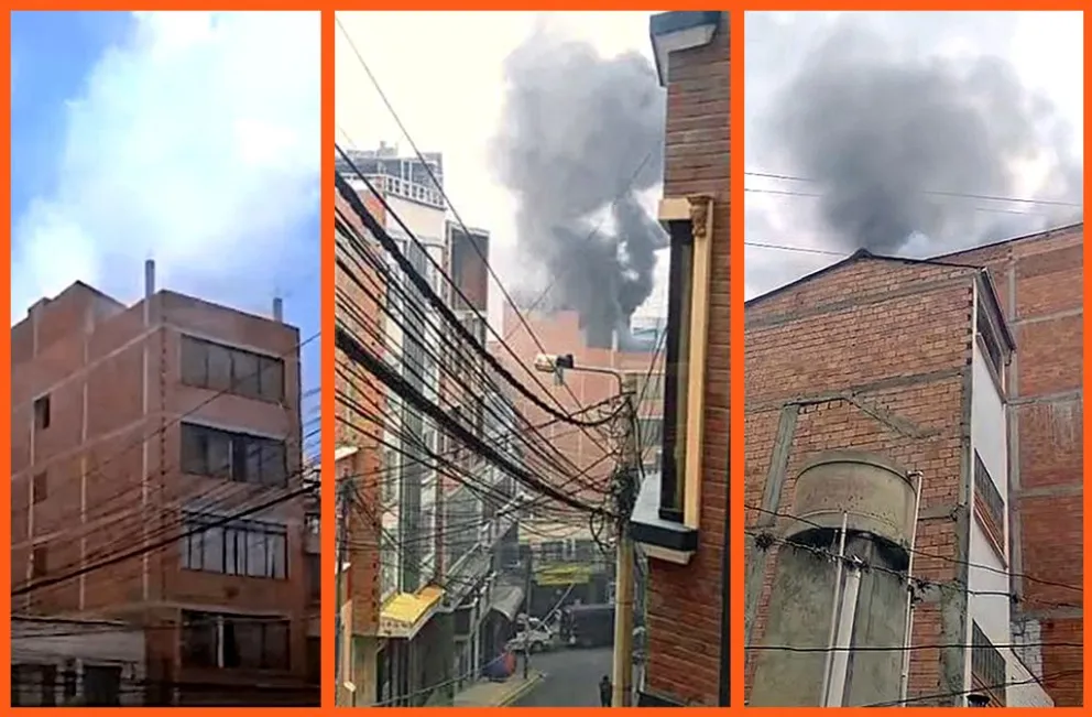 El inmueble del que sale humo este viernes. Foto: RRSS. Montaje: Visión 360