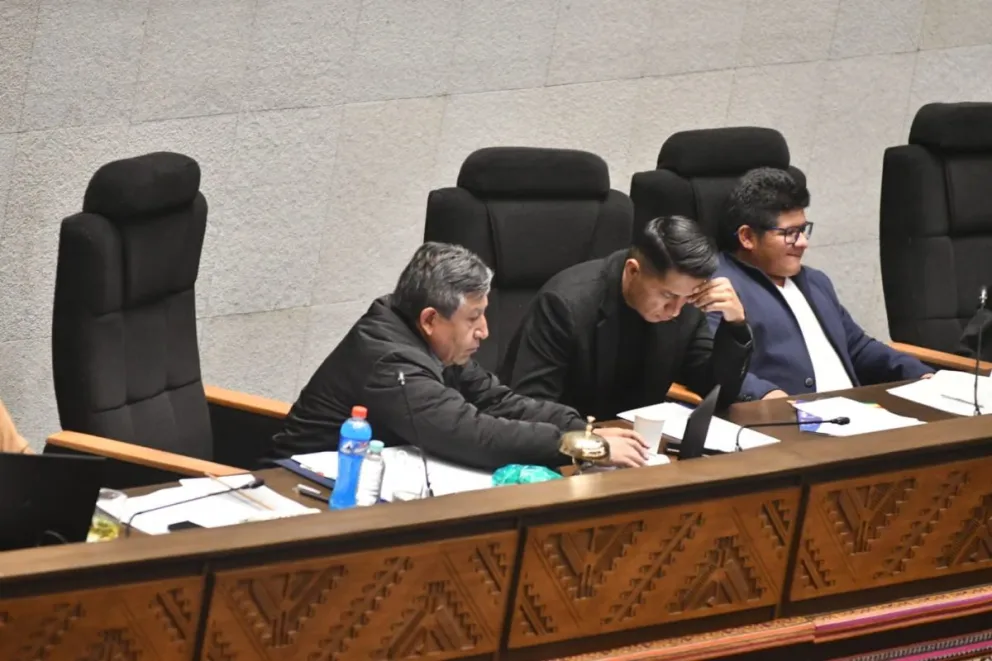 David Choquehuanca y Andrónico Rodríguez en la última sesión de este viernes. Foto: APG