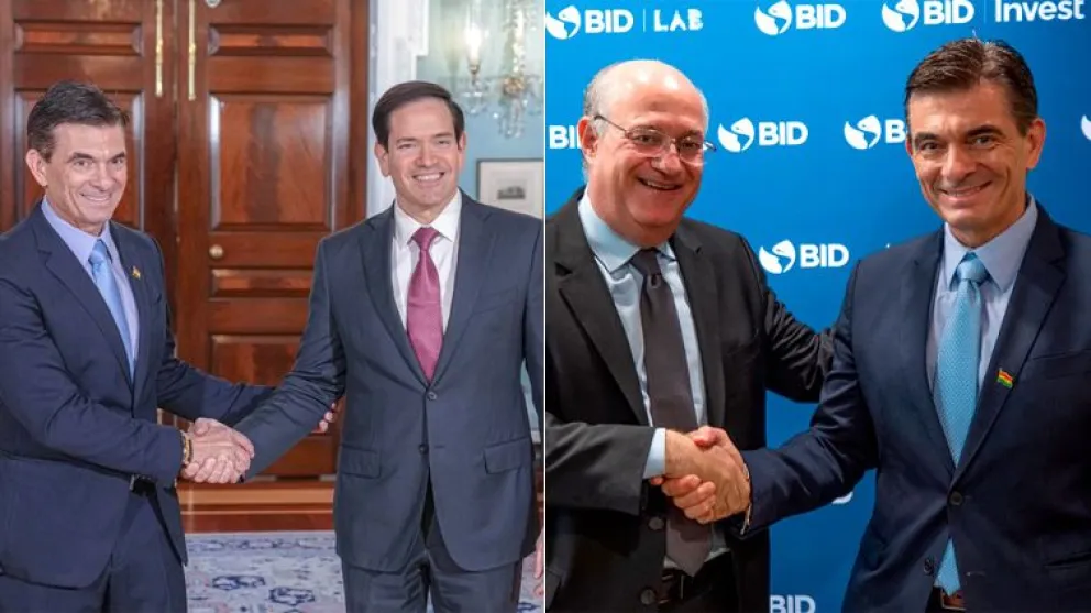Paz sostuvo reuniones con Marco Rubio y el presidente del BID, durante su viaje a Washington. Foto: Composición 